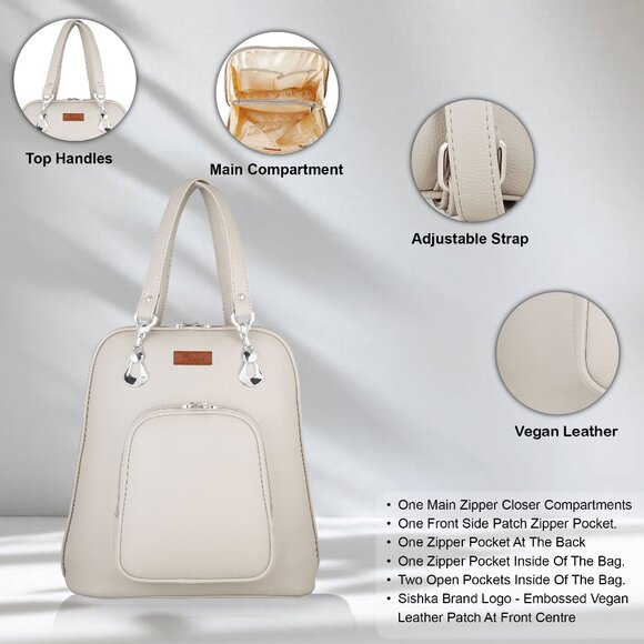 Ladies’ Grey Vegan Leather Backpack – Top Handle Daypack - Picture 4 of 10